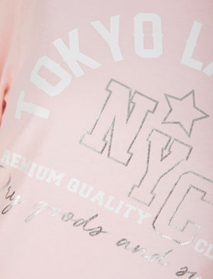 Madelyn Silver Foil Motif Cotton Jersey T-Shirt in Pink Blossom - Tokyo Laundry