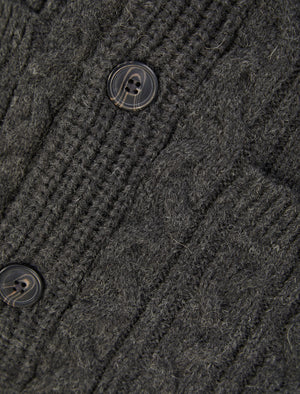 Manji Cable Knitted Wool Blend Cardigan with Shawl Collar In Charcoal Marl - Tokyo Laundry