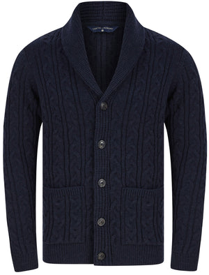 Manji Cable Knitted Wool Blend Cardigan with Shawl Collar In Ink - Tok ...