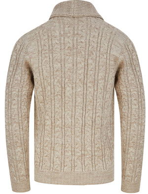 Manji Cable Knitted Wool Blend Cardigan with Shawl Collar In Natural Twist - Tokyo Laundry