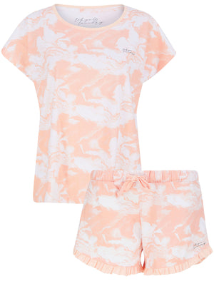 Marble Print 2 Pc Shortie Lounge Set in Peach - Tokyo Laundry
