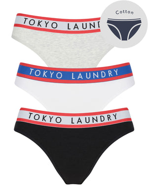 Maya (3 Pack) Assorted High Rise Leg Briefs In Light Grey Marl / White / Black - Tokyo Laundry