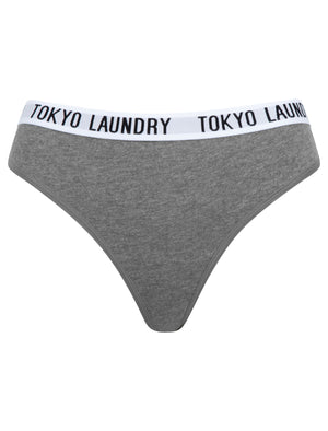 Milla (5 Pack) Cotton Assorted Thongs in Bridal Rose / Mid Grey Marl / Jet Black - Tokyo Laundry