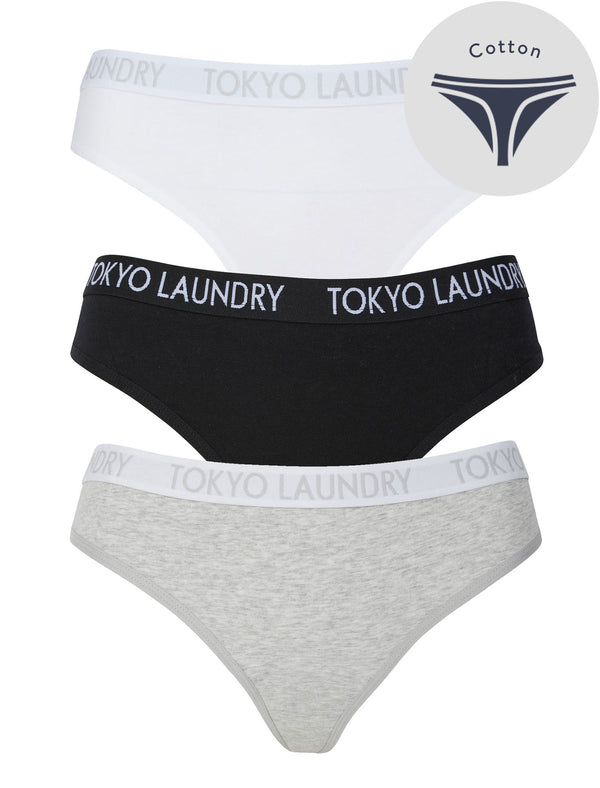 Milly (3 Pack) Assorted Cotton Thongs in Optic White / Jet Black / Light Grey Marl - Tokyo Laundry
