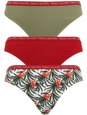 Morella (3 Pack) No VPL Seam Free Assorted Thongs in Deep Lichen Green / Red Dahlia / Egret Ivory - Tokyo Laundry