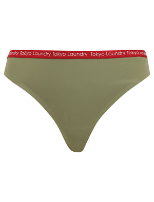 Mozzarella (3 Pack) No VPL Seam Free Assorted Thongs in Deep Lichen Green / Red Dahlia / Egret Ivory - Tokyo Laundry