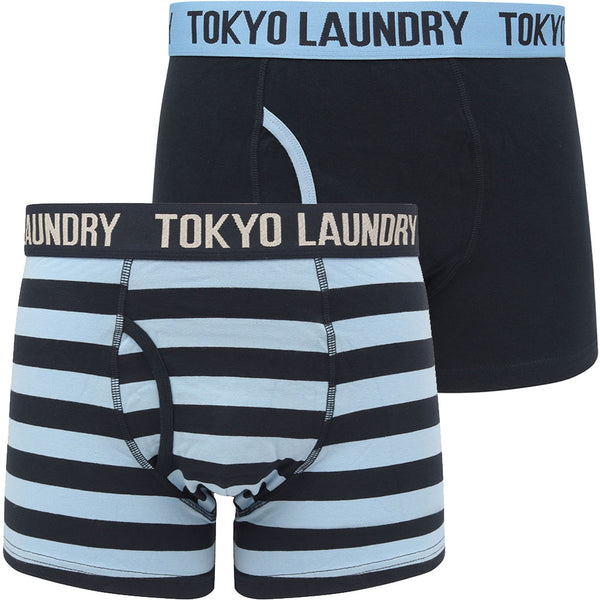 Newburgh 2 (2 Pack) Striped Boxer Shorts Set in Allure Blue / Navy - Tokyo Laundry