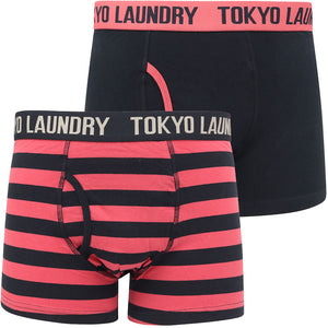 Newburgh 2 (2 Pack) Striped Boxer Shorts Set in Baroque Rose / Navy - Tokyo Laundry