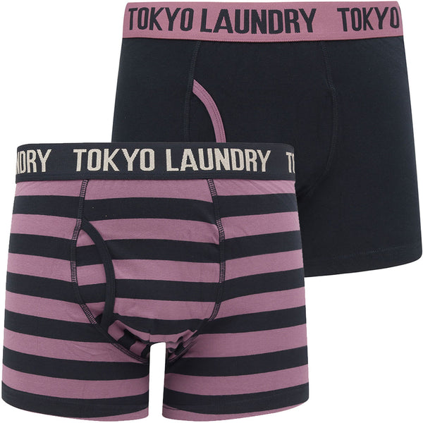 Newburgh 2 (2 Pack) Striped Boxer Shorts Set in Grape Jam / Navy - Tokyo Laundry