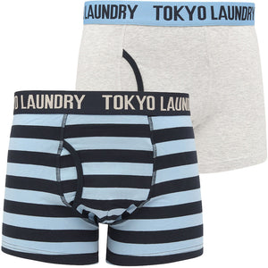 Newtown 2 (2 Pack) Striped Boxer Shorts Set in Allure Blue / Light Grey Marl - Tokyo Laundry