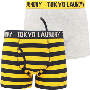 Newtown 2 (2 Pack) Striped Boxer Shorts Set in Solar Yellow / Light Grey Marl - Tokyo Laundry