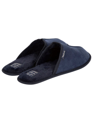 Nighy Centre Seam Mule Slippers with Faux Fur Lining in Navy - Tokyo Laundry