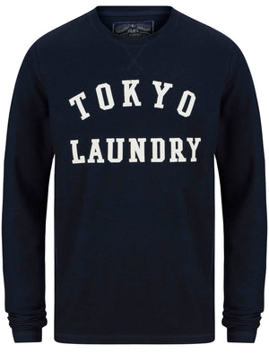 Norsk Felt Applique Loop Back Cotton Long Sleeve Top In Sky Captain Navy - Tokyo Laundry