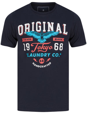 Original Flyer Motif Cotton Jersey T-Shirt in Sky Captain Navy - Tokyo Laundry
