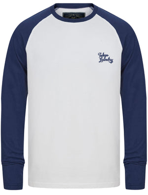 Oron Cotton Jersey Baseball Raglan Long Sleeve Top In Patriot Blue / Optic White - Tokyo Laundry