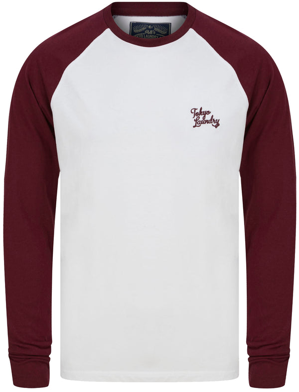 Oron Cotton Jersey Baseball Raglan Long Sleeve Top In Winetasting / Optic White - Tokyo Laundry