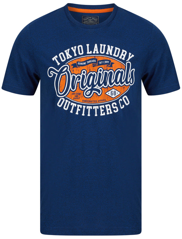 Oval Motif Cotton Jersey Grindle T-Shirt In Mid Blue - Tokyo Laundry