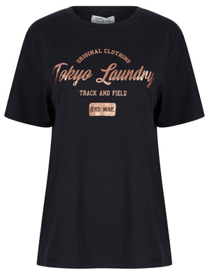 Payton Rose Gold Foil Motif Cotton Jersey T-Shirt in Jet Black - Tokyo Laundry