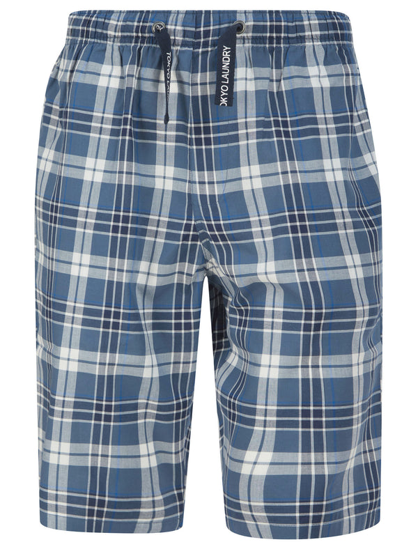 Peacham Checked Cotton Woven Lounge Pyjama Shorts in Medieval Blue - Tokyo Laundry