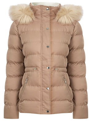 Pisa Quilted Puffer Jacket With Faux Fur Hood In Ginger Snap - Tokyo Laundry