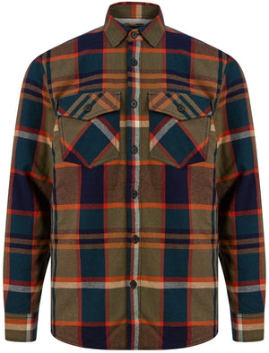 Pokhara Borg Lined Cotton Flannel Checked Overshirt Jacket in Green / Navy - Tokyo Laundry