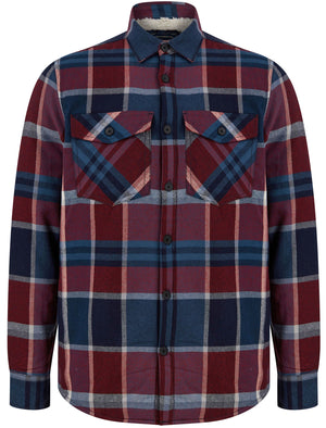 Pokhara Borg Lined Cotton Flannel Checked Overshirt Jacket in Red / Navy - Tokyo Laundry