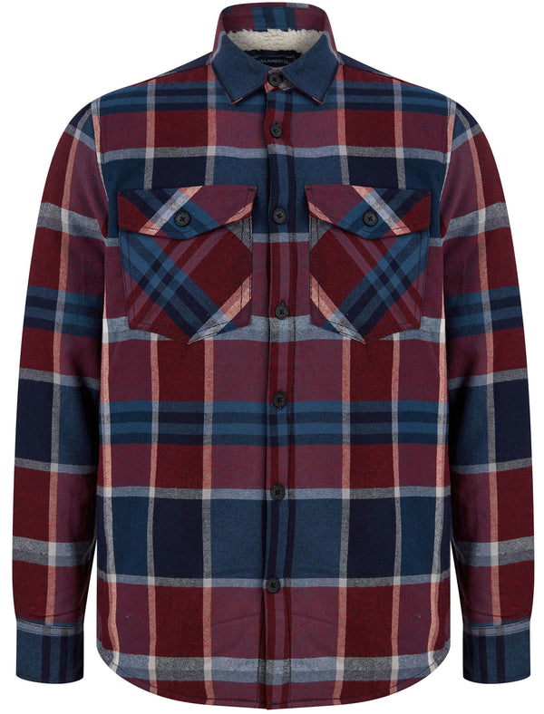 Pokhara Borg Lined Cotton Flannel Checked Overshirt Jacket in Red / Navy - Tokyo Laundry
