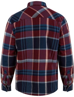 Pokhara Borg Lined Cotton Flannel Checked Overshirt Jacket in Red / Navy - Tokyo Laundry