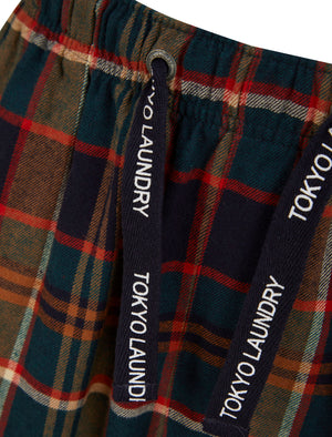 Portsdown Brushed Flannel Woven Checked Cotton Lounge Pants in Green / Navy  - Tokyo Laundry