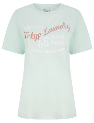 Quinn Rose Gold Foil Motif Cotton Jersey T-Shirt in Dusty Green - Tokyo Laundry
