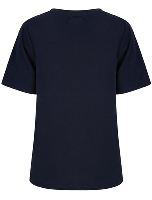 Quinn Rose Gold Foil Motif Cotton Jersey T-Shirt in Sky Captain Navy - Tokyo Laundry