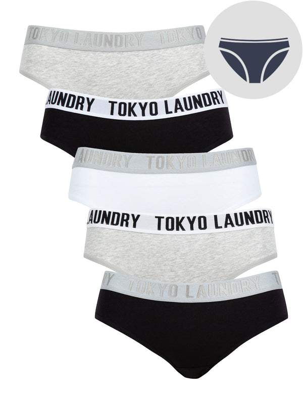 Reah (5 Pack) Cotton Assorted Briefs in Light Grey Marl / Jet Black / Optic White - Tokyo Laundry
