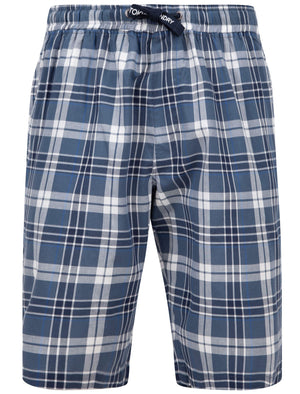 Redlock Checked Cotton Woven Lounge Pyjama Shorts In Medieval Blue - Tokyo Laundry