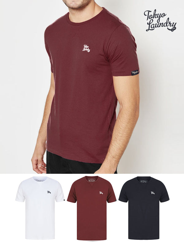 Rexel (3 Pack) Crew Neck Combed Cotton T-Shirts In Tawny Port / White / Navy  - Tokyo Laundry