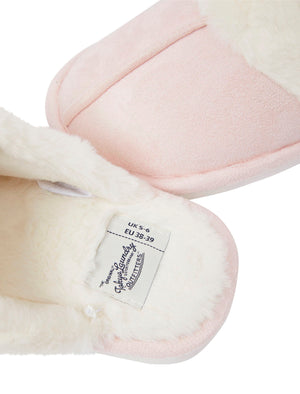 Rio Faux Suede Mule Slippers with Faux Fur Lining & Trim in Light Pink - Tokyo Laundry