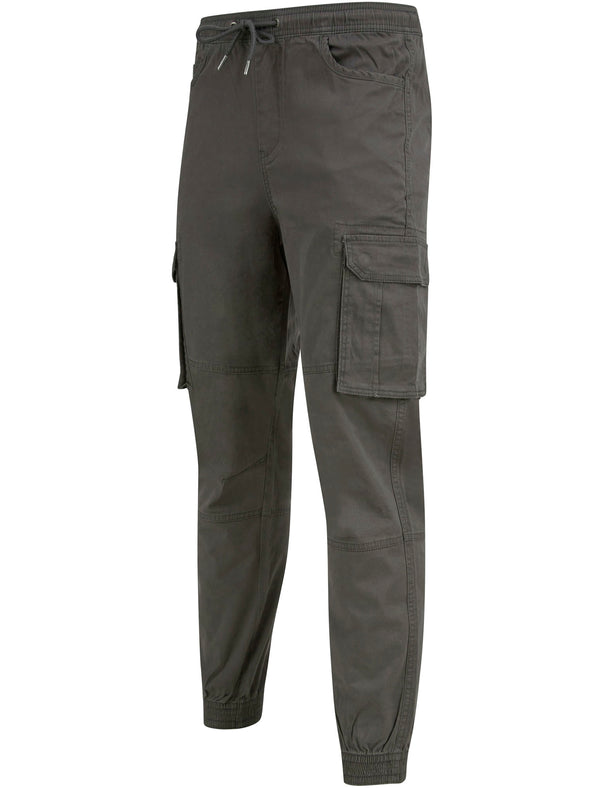Rodeo Cotton Twill Cuffed Cargo Jogger Pants with Pockets in Asphalt Grey - Tokyo Laundry