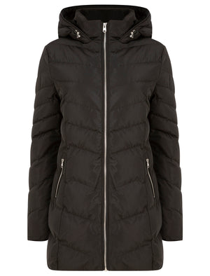 Safflower 2 Longline Quilted Puffer Coat with Hood In Black - Tokyo Laundry