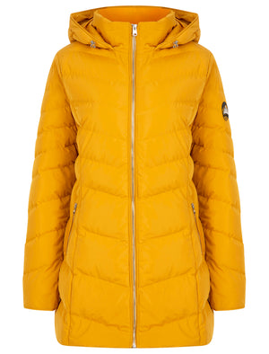 Safflower 2 Longline Quilted Puffer Coat with Hood In Old Gold - Tokyo Laundry