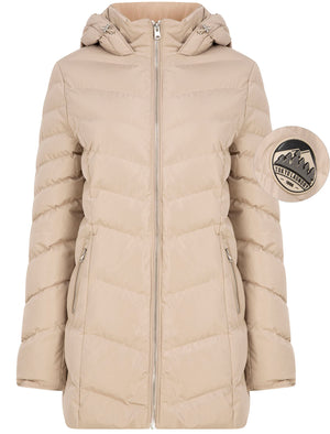 Safflower 2 Longline Quilted Puffer Coat with Hood In Stone - Tokyo Laundry