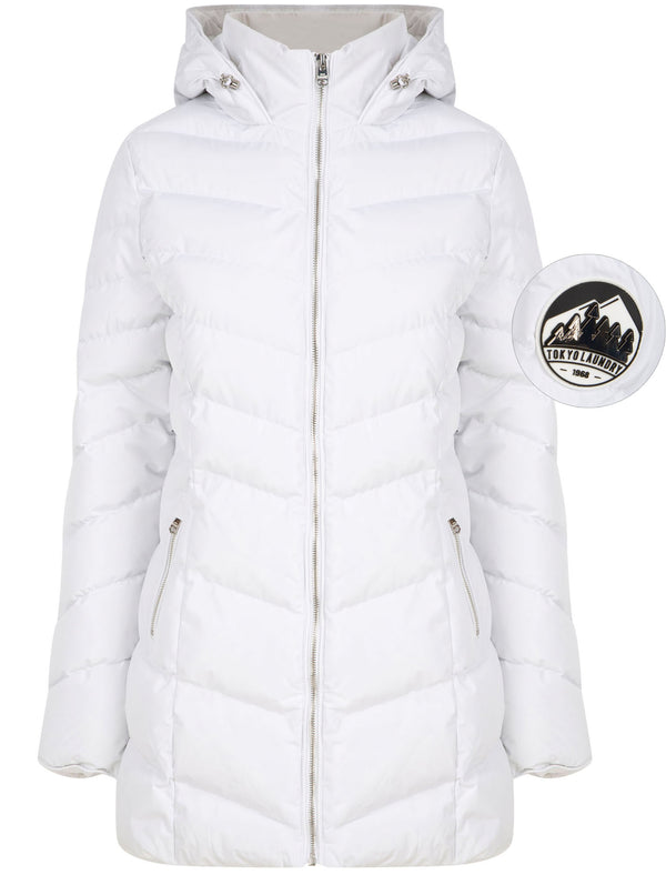 Safflower 2 Longline Quilted Puffer Coat with Hood In White - Tokyo Laundry
