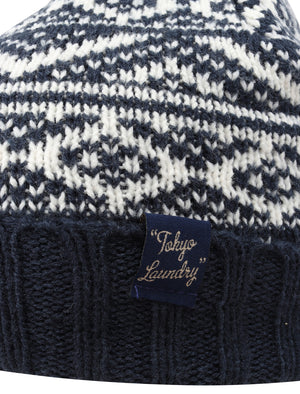 Men's Sandor Wool Blend Fairisle Print Bobble Hat in Navy - Tokyo Laundry