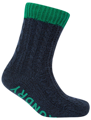 Scoresby Borg Lined Chunky Cable Knit Slipper Socks in Shady Glade Green - Tokyo Laundry