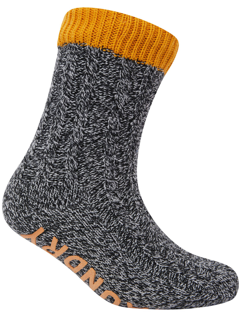 Scoresby Borg Lined Chunky Cable Knit Slipper Socks in Yolk Yellow - T ...
