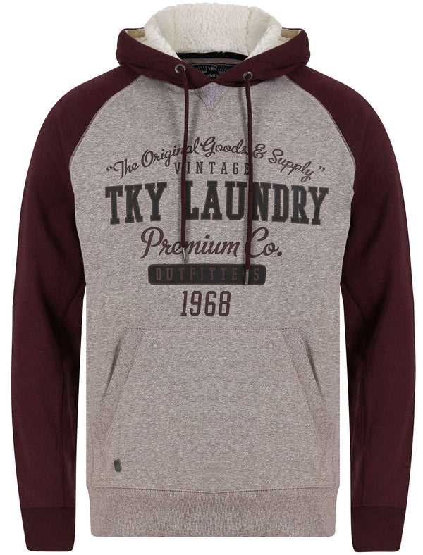 Scripture Motif Raglan Sleeve Pullover Hoodie with Borg Lined Hood in Winetasting - Tokyo Laundry
