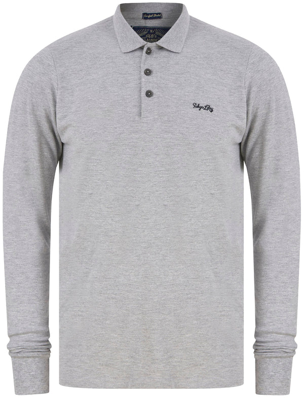 Seathwaite Long Sleeve Cotton Pique Polo Shirt in Light Grey Marl - Tokyo Laundry