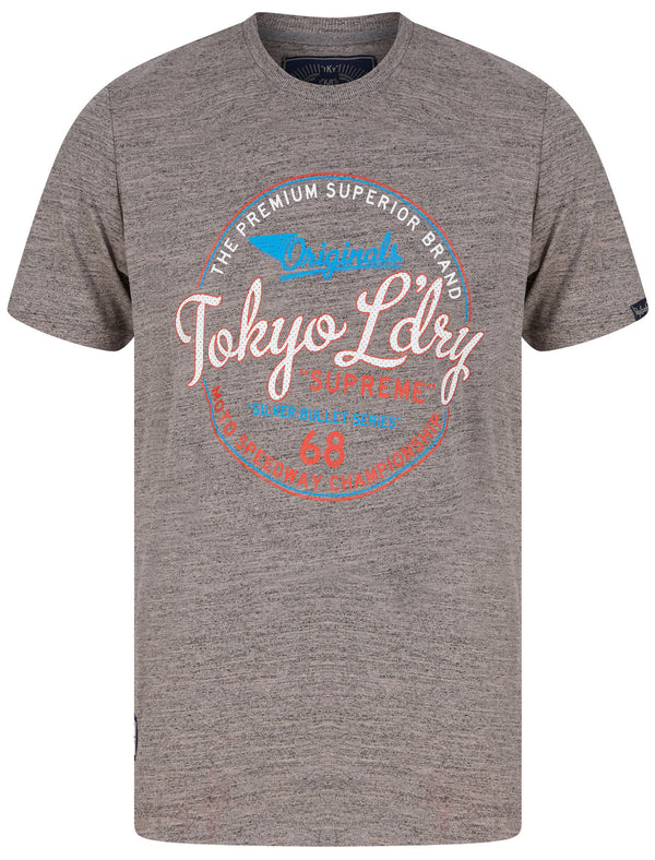 Silver Bullets Motif Injection Marl Cotton Jersey T-Shirt in Black / Grey - Tokyo Laundry