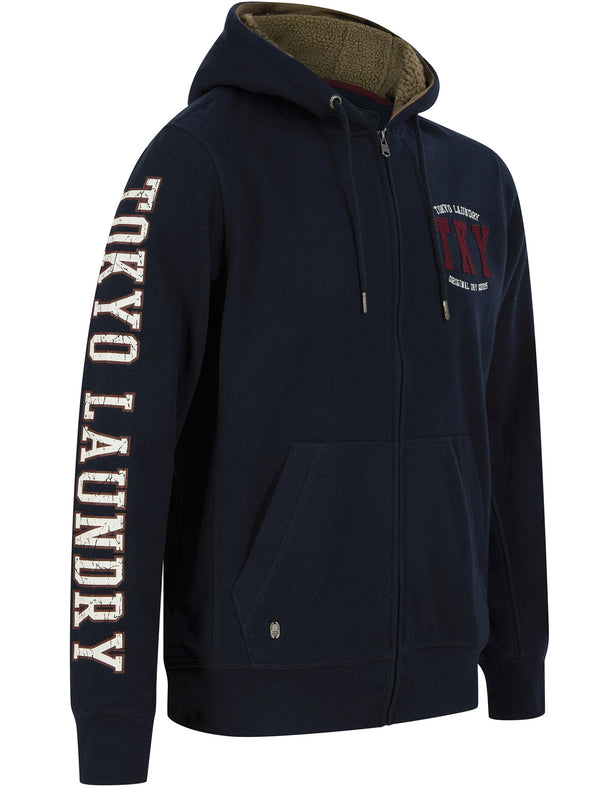 Sirus Zip Through Fleece Hoodie with Borg Lined Hood In Sky Captain Navy  - Tokyo Laundry