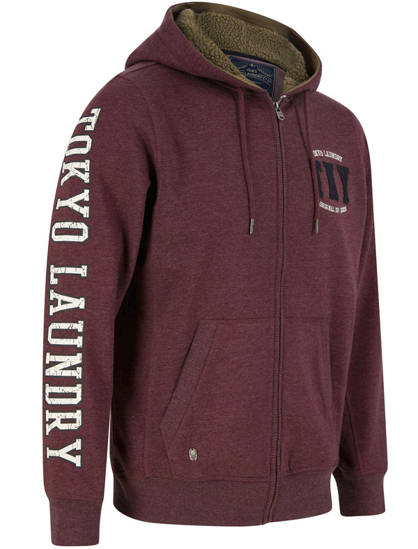 Sirus Zip Through Fleece Hoodie with Borg Lined Hood In Wine Marl  - Tokyo Laundry