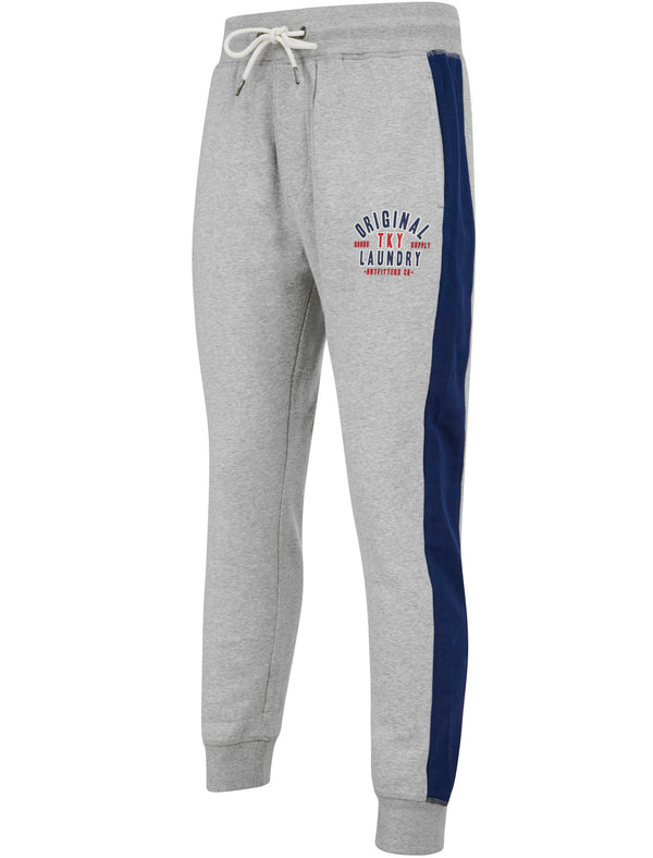Spark Brushback Fleece Cuffed Joggers with Side Panel Detail in Light Grey Marl - Tokyo Laundry