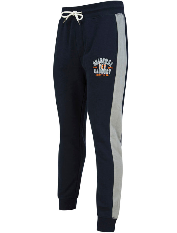 Spark Brushback Fleece Cuffed Joggers with Side Panel Detail in Sky Captain Navy - Tokyo Laundry